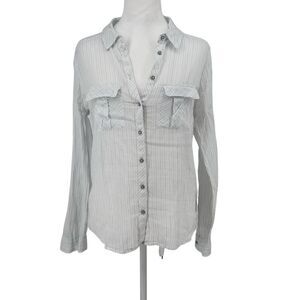 🌿 Hinge Striped Button-Down Shirt XS | Cotton Linen Lightweight Top Summer